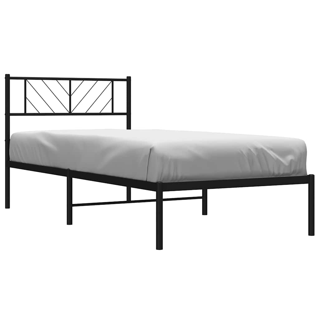 fekete fém ágykeret fejtámlával 107 x 203 cm