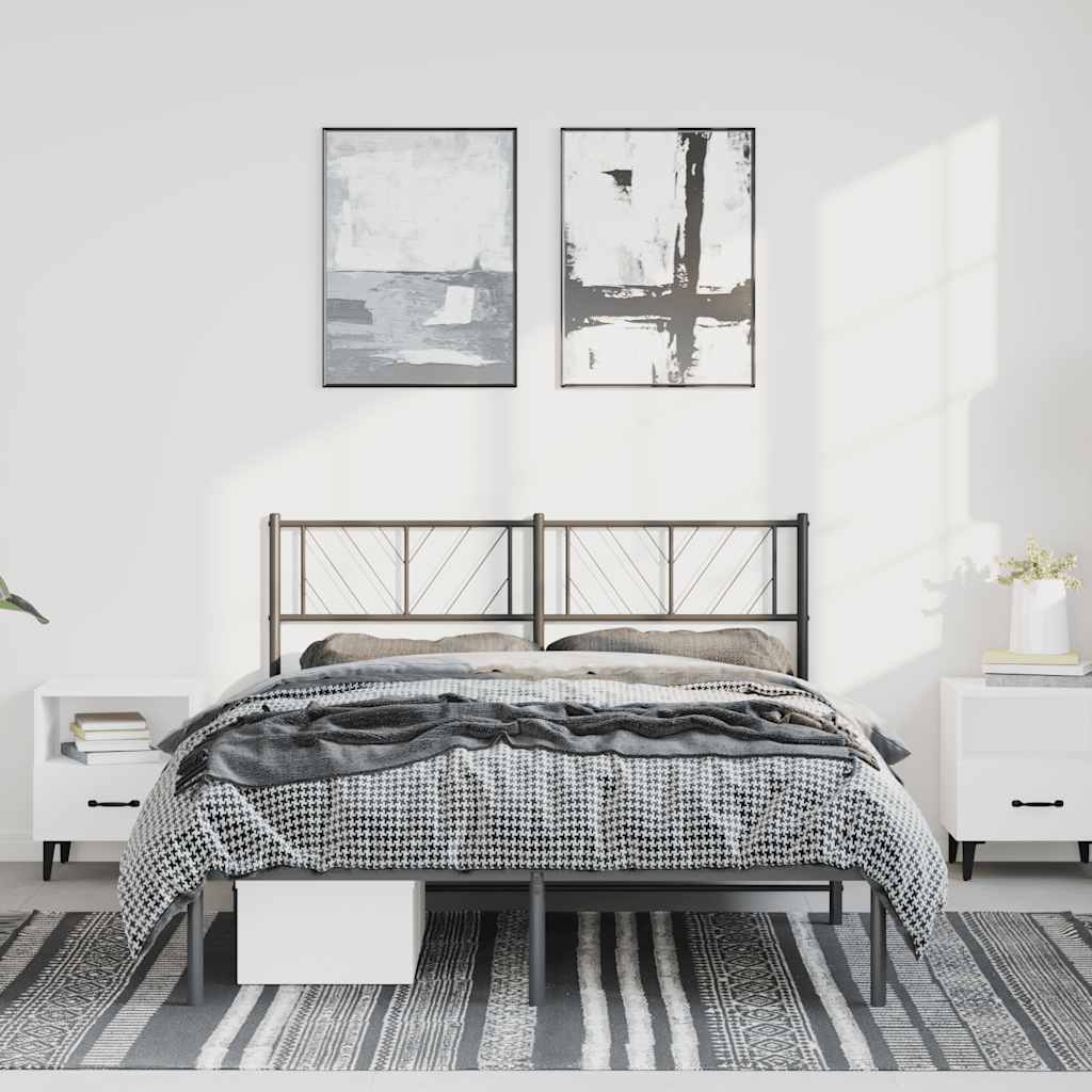 fekete fém ágykeret fejtámlával 150 x 200 cm