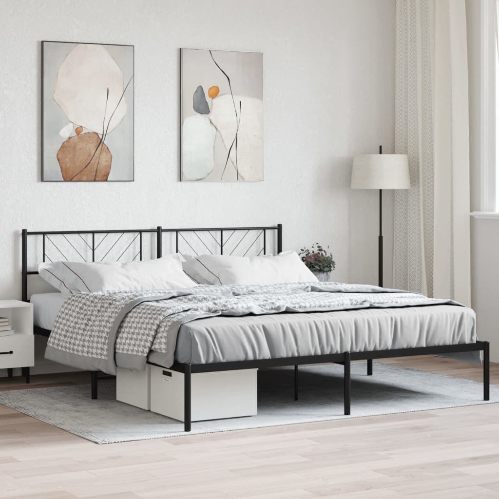 fekete fém ágykeret fejtámlával 200 x 200 cm