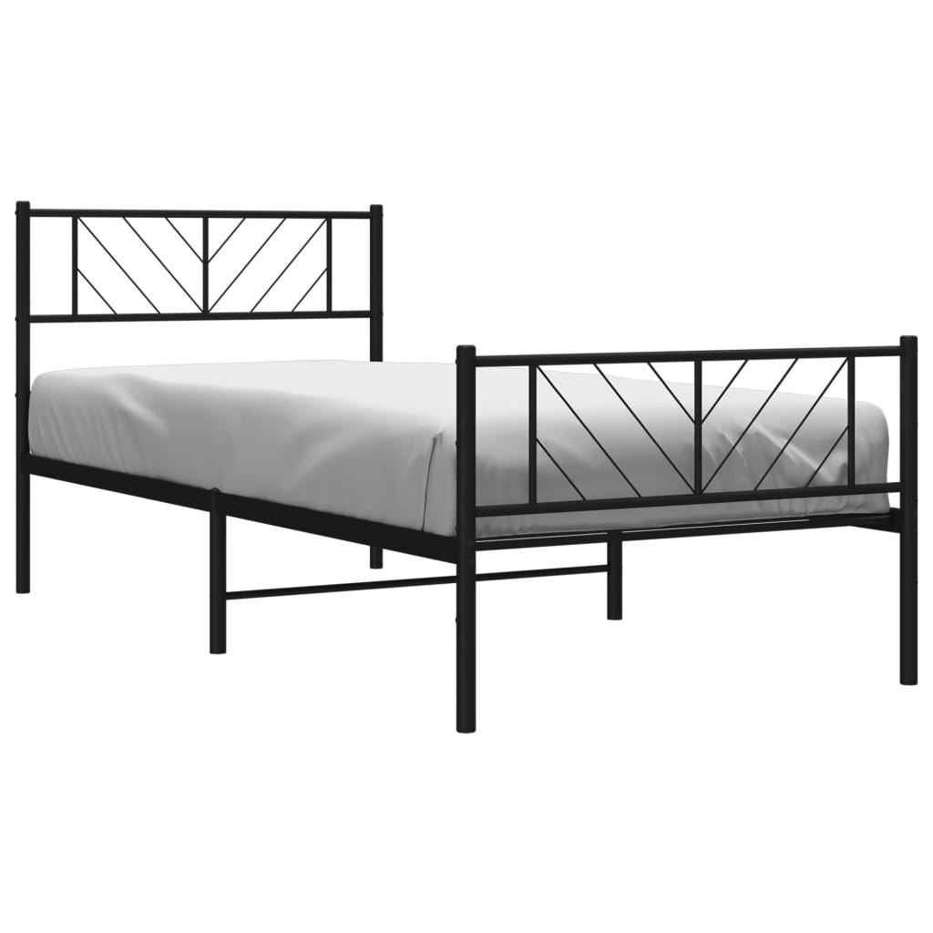 fekete fém ágykeret fej- és lábtámlával 75 x 190 cm
