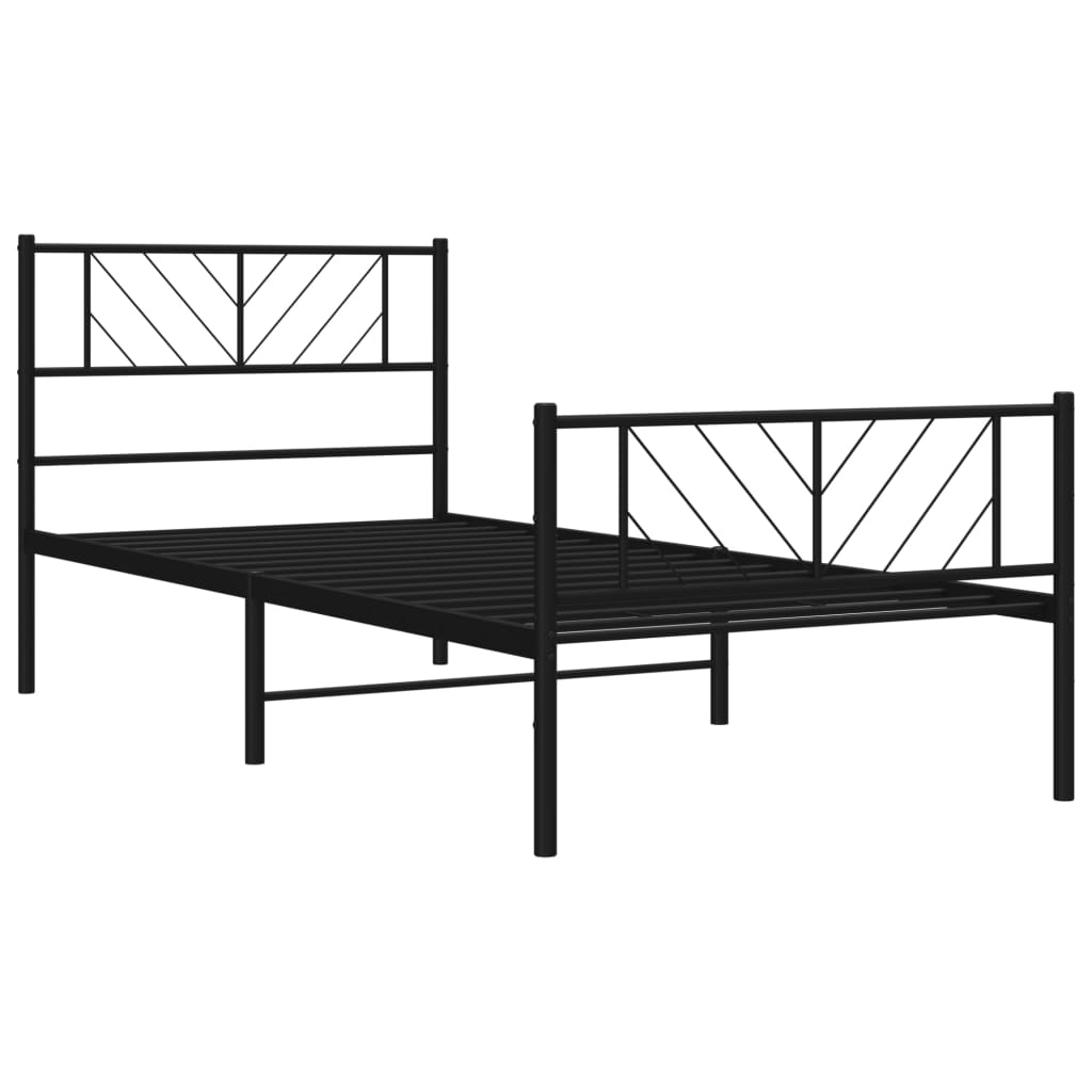 fekete fém ágykeret fej- és lábtámlával 75 x 190 cm