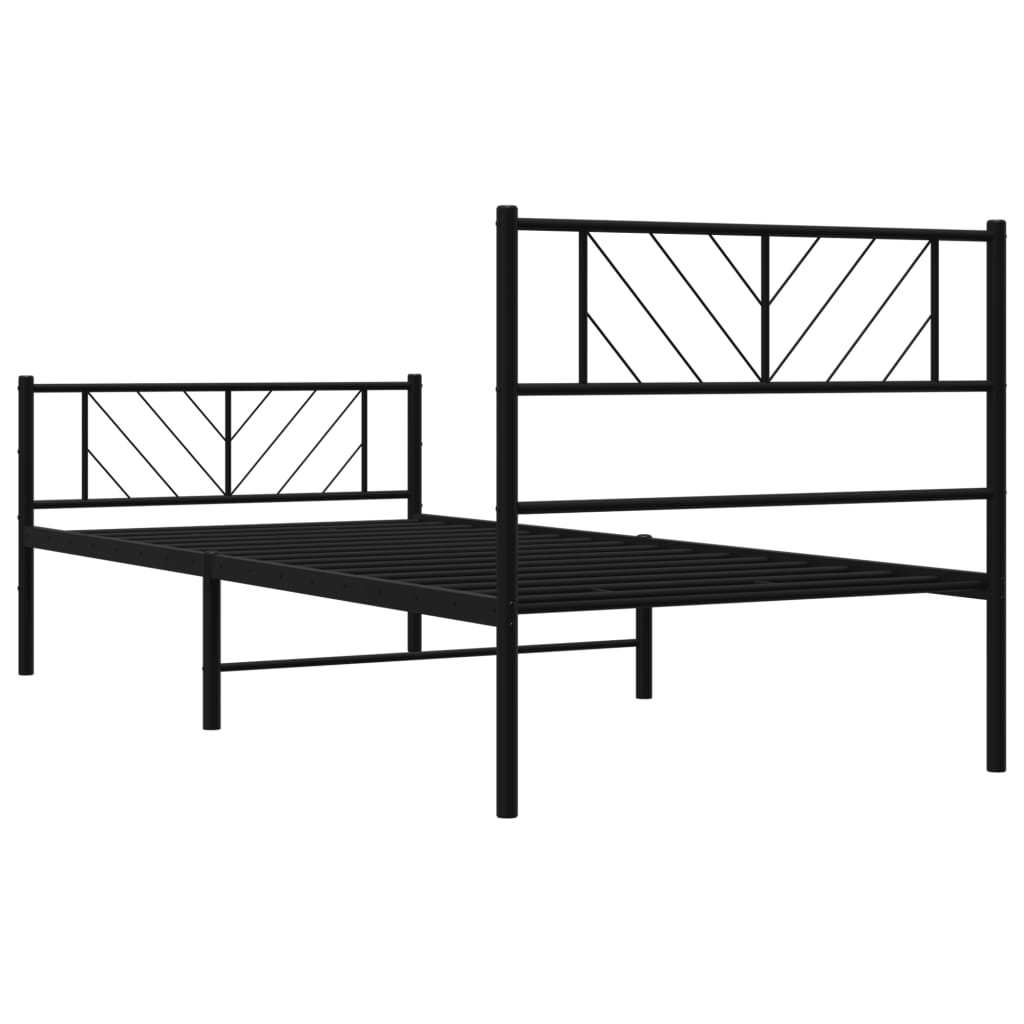 fekete fém ágykeret fej- és lábtámlával 75 x 190 cm