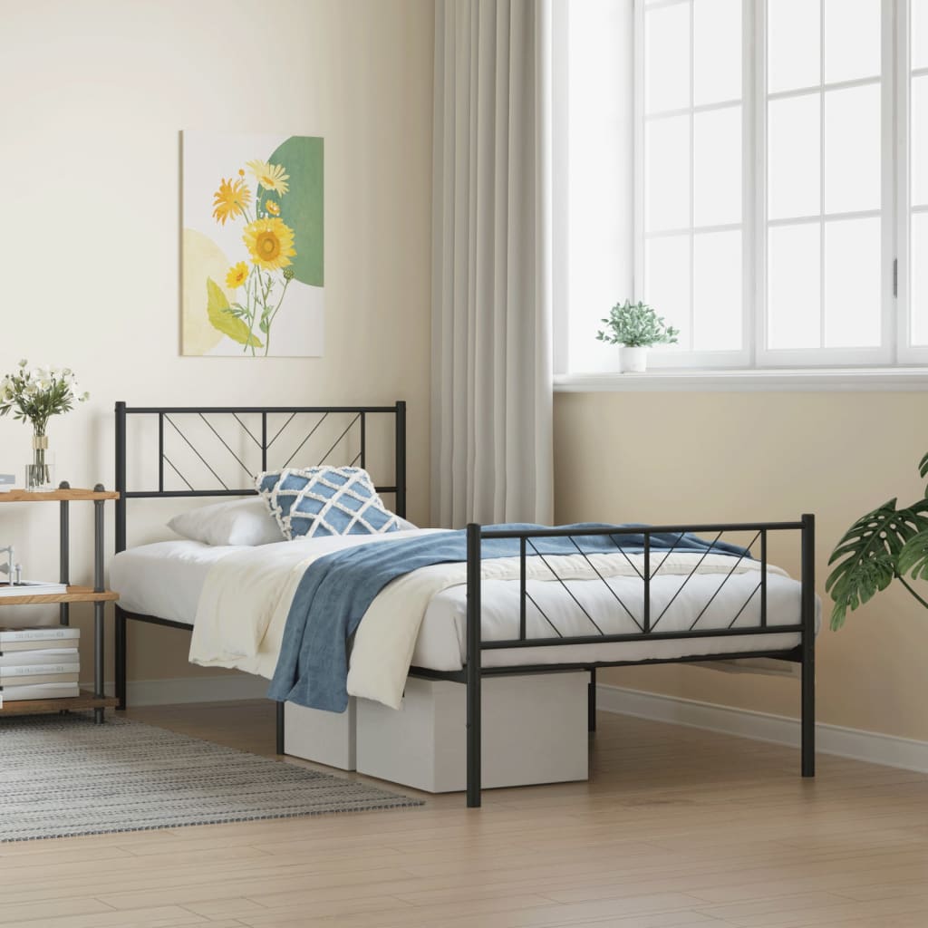 fekete fém ágykeret fej- és lábtámlával 80 x 200 cm