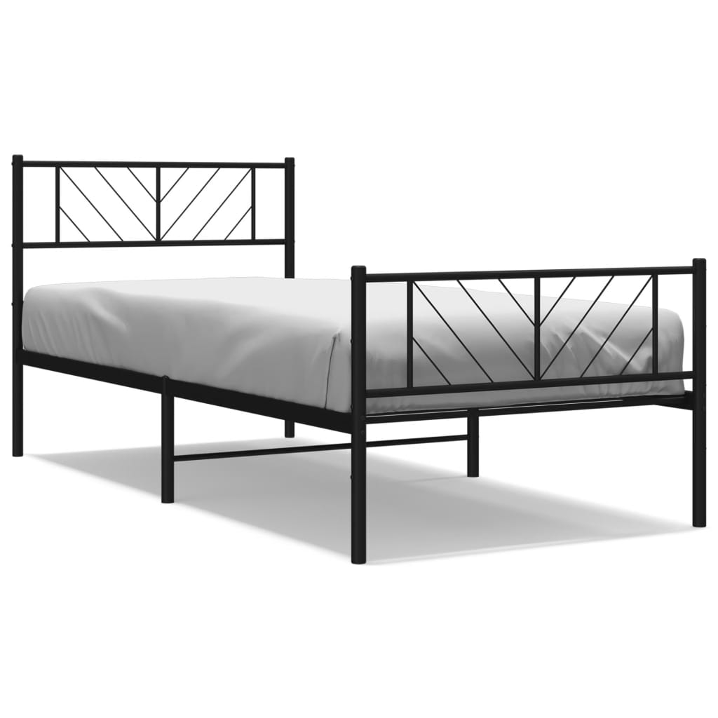 fekete fém ágykeret fej- és lábtámlával 90 x 200 cm