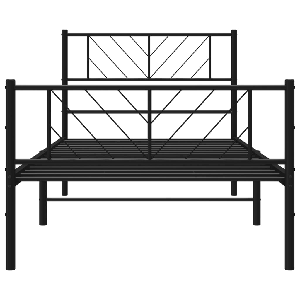 fekete fém ágykeret fej- és lábtámlával 90 x 200 cm