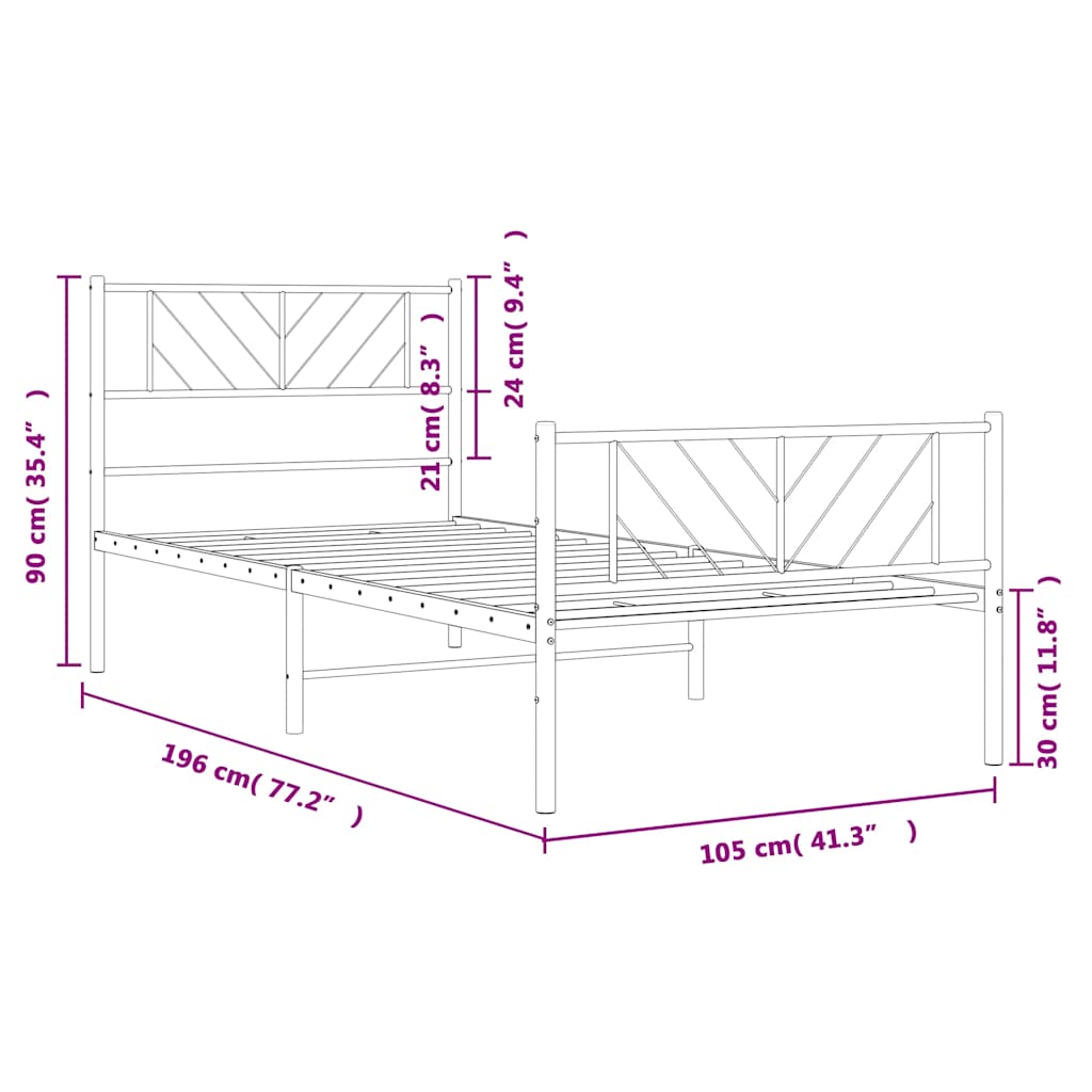 fekete fém ágykeret fej- és lábtámlával 100 x 190 cm