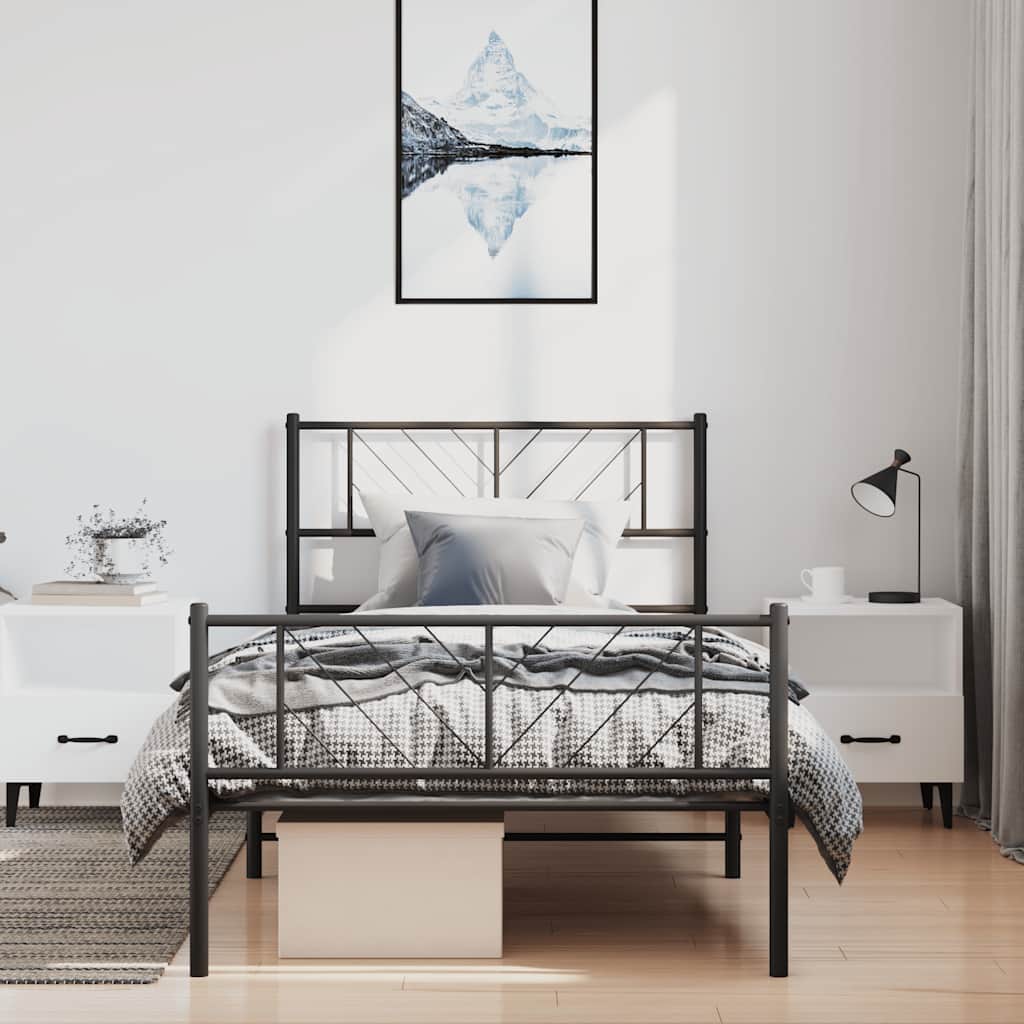 fekete fém ágykeret fej- és lábtámlával 100 x 190 cm