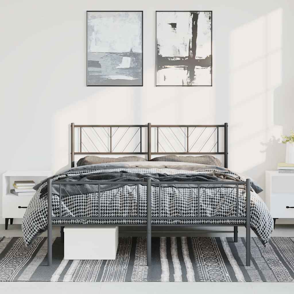 fekete fém ágykeret fej- és lábtámlával 135 x 190 cm