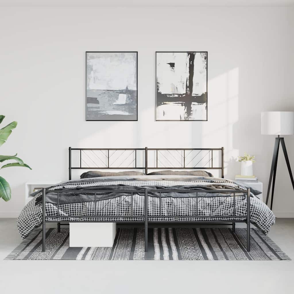 fekete fém ágykeret fej- és lábtámlával 183 x 213 cm