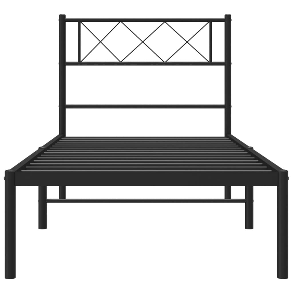 fekete fém ágykeret fejtámlával 80 x 200 cm