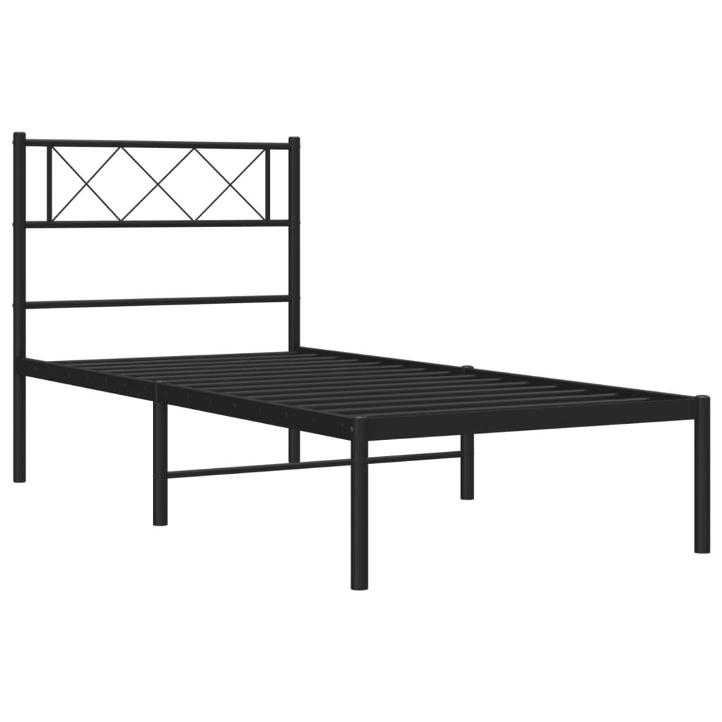 fekete fém ágykeret fejtámlával 80 x 200 cm