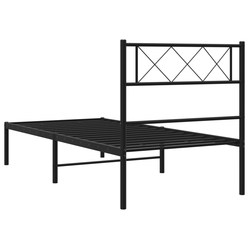 fekete fém ágykeret fejtámlával 80 x 200 cm