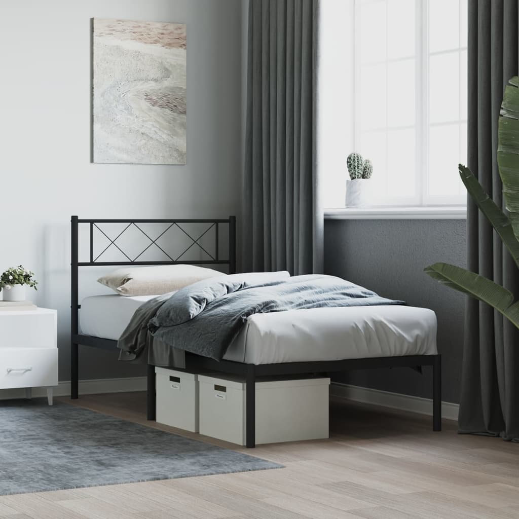 fekete fém ágykeret fejtámlával 80 x 200 cm