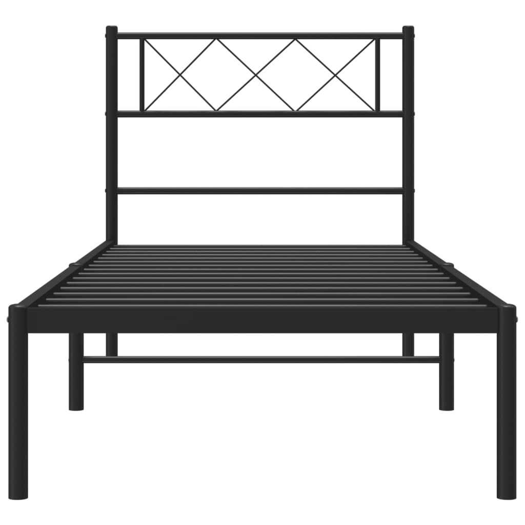 fekete fém ágykeret fejtámlával 90 x 200 cm