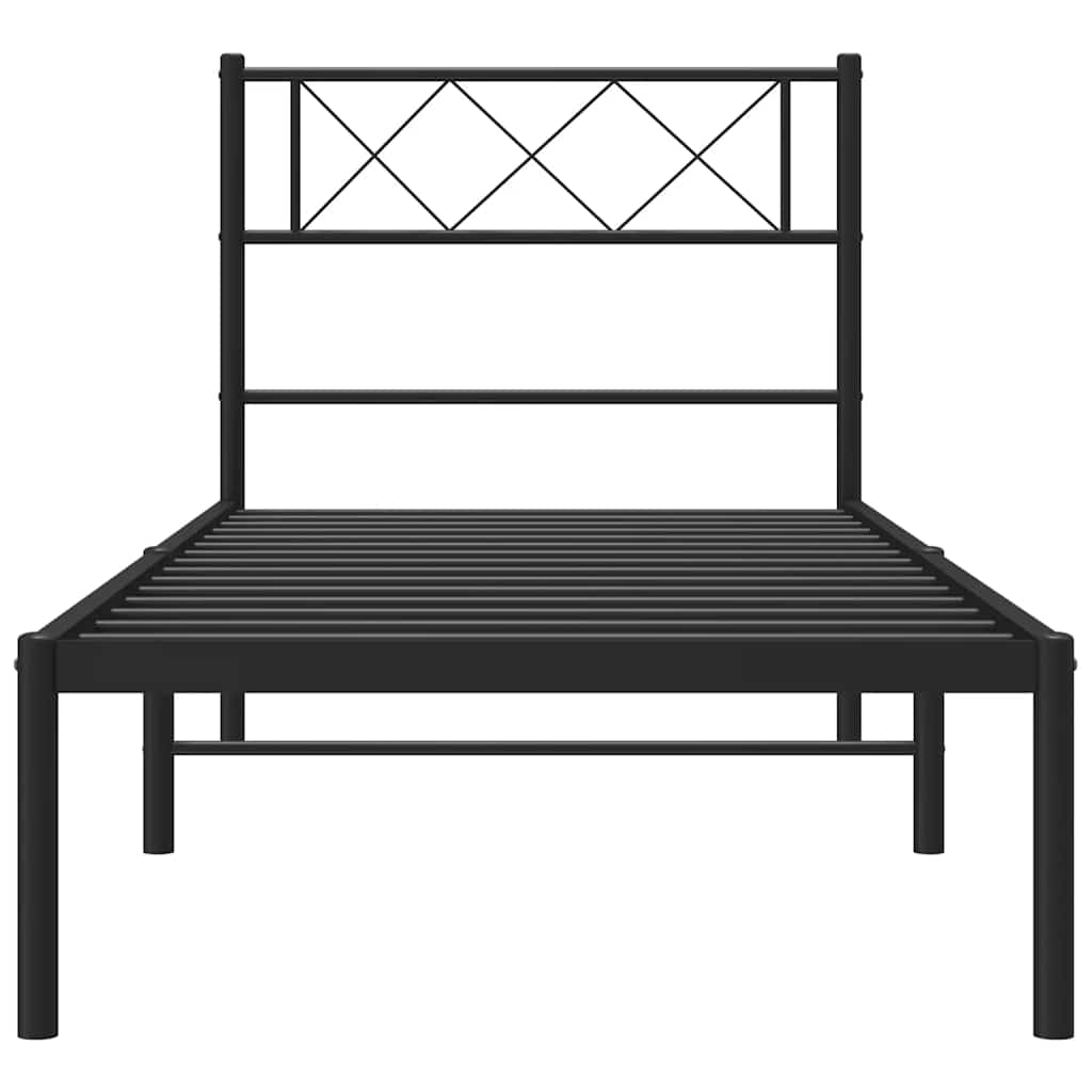 fekete fém ágykeret fejtámlával 100 x 200 cm