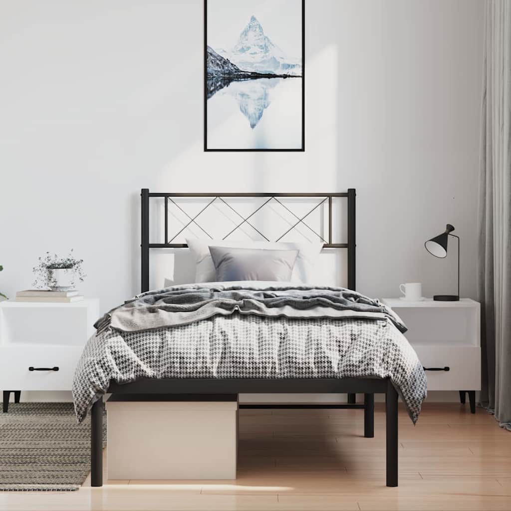 fekete fém ágykeret fejtámlával 100 x 200 cm