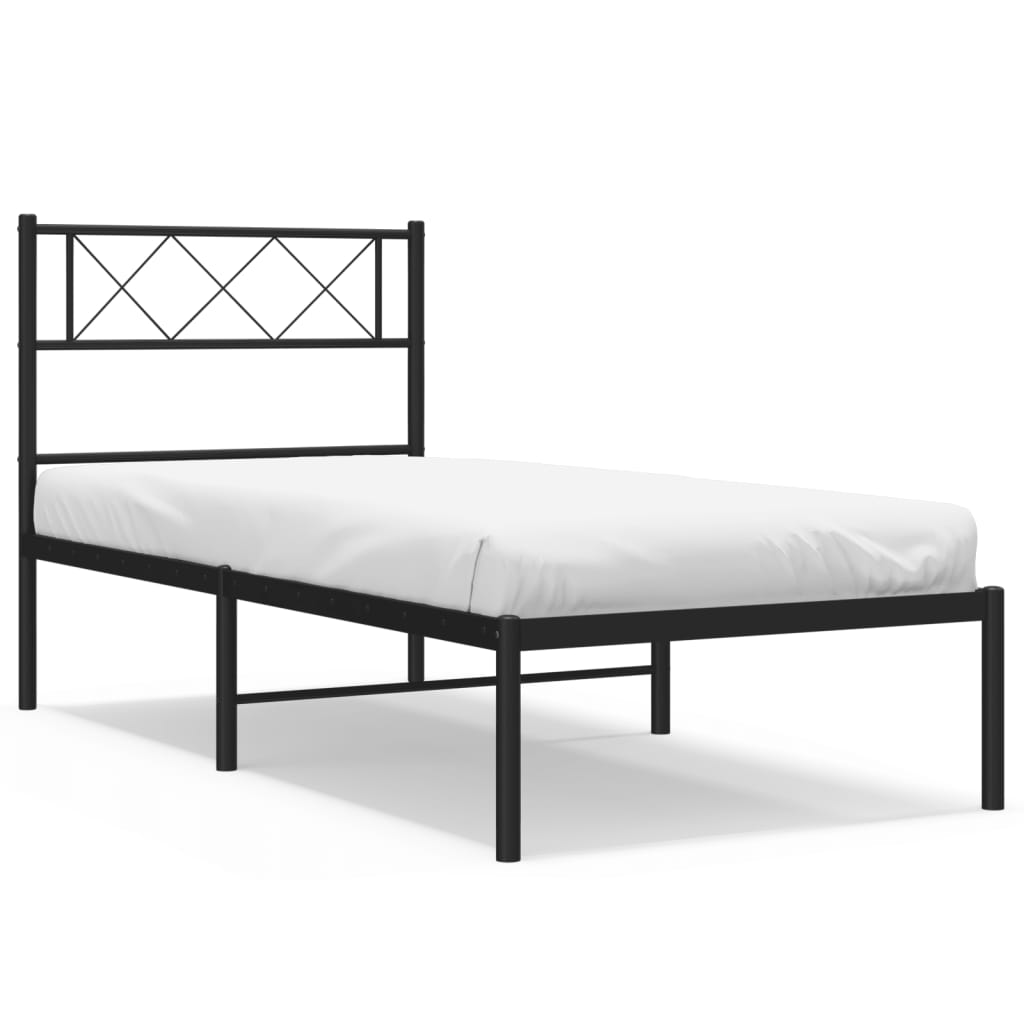 fekete fém ágykeret fejtámlával 107 x 203 cm