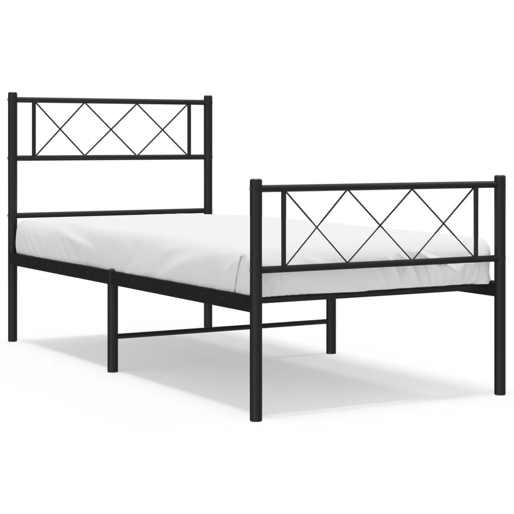 fekete fém ágykeret fej- és lábtámlával 75 x 190 cm