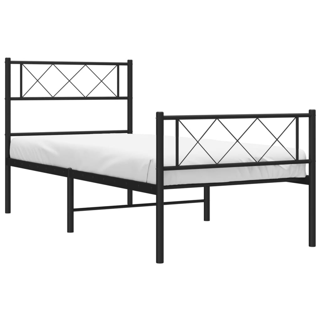fekete fém ágykeret fej- és lábtámlával 90 x 190 cm