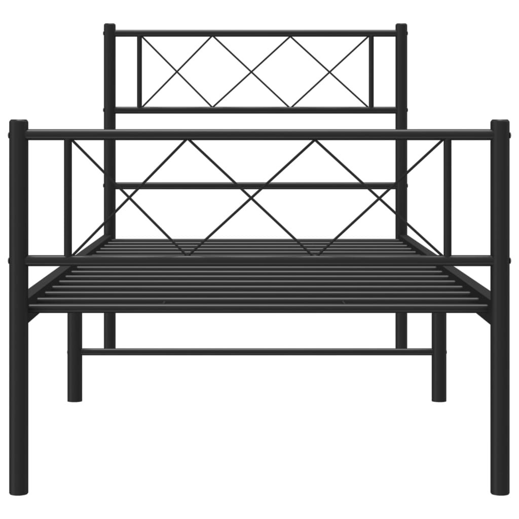 fekete fém ágykeret fej- és lábtámlával 90 x 200 cm