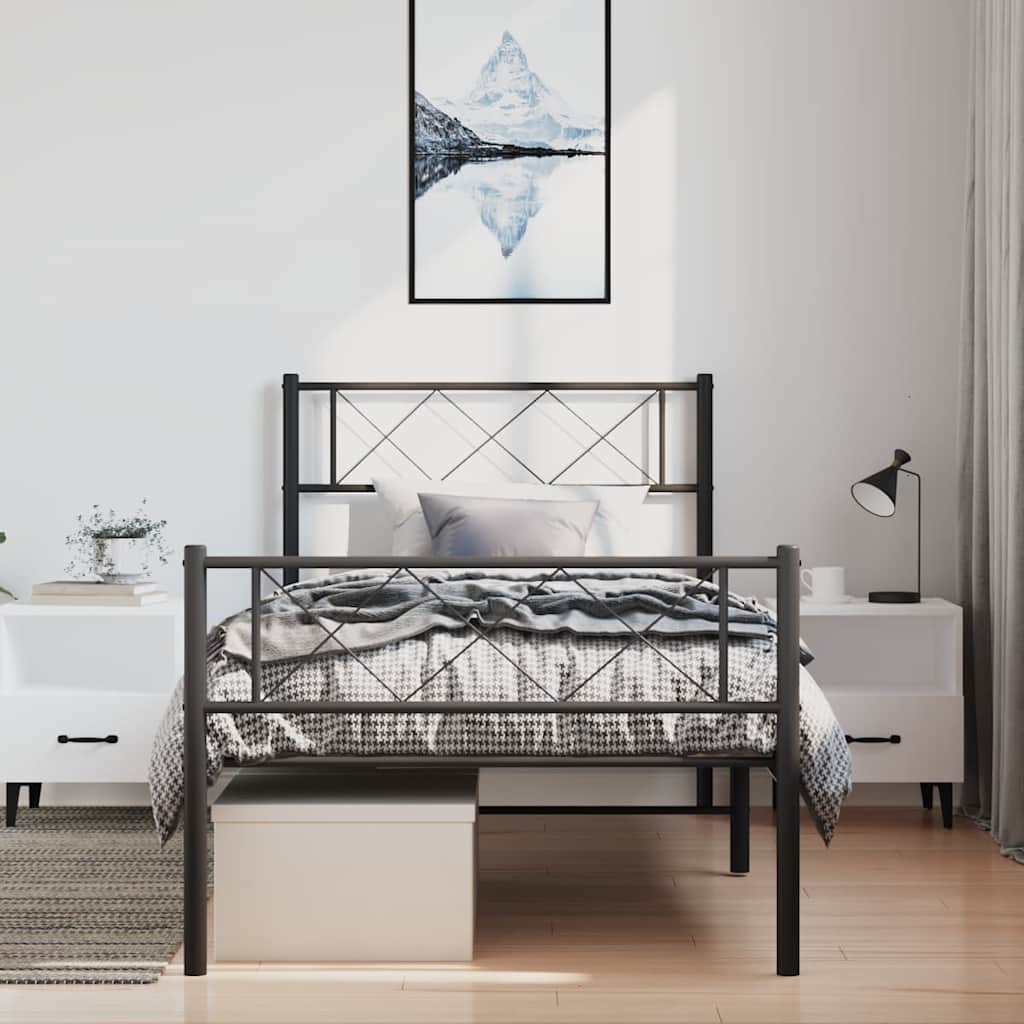 fekete fém ágykeret fej- és lábtámlával 100 x 190 cm