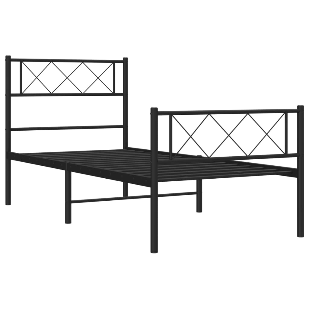 fekete fém ágykeret fej- és lábtámlával 107 x 203 cm