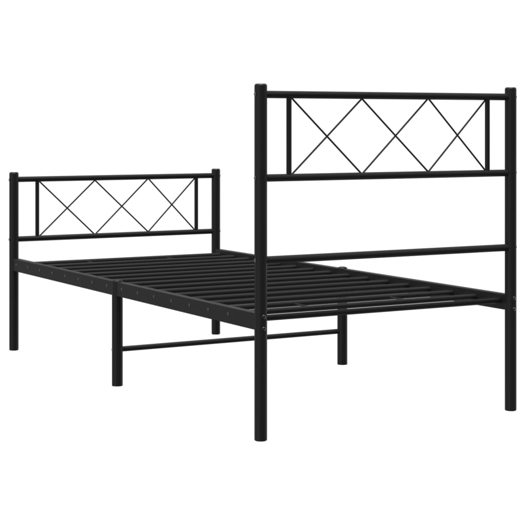 fekete fém ágykeret fej- és lábtámlával 107 x 203 cm