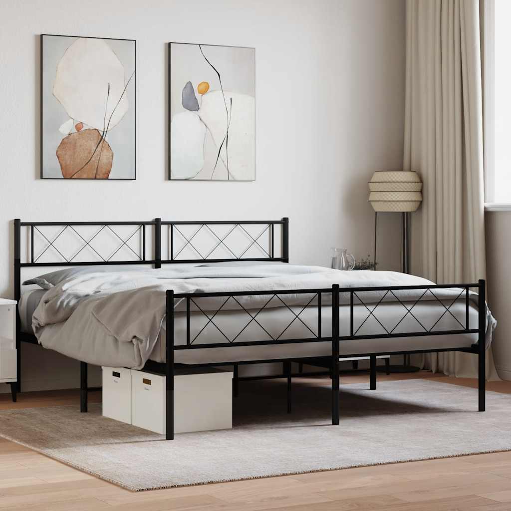fekete fém ágykeret fej- és lábtámlával 120 x 190 cm