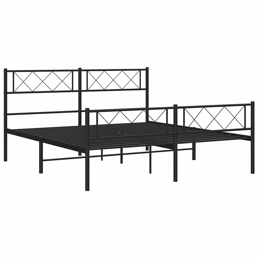 fekete fém ágykeret fej- és lábtámlával 120 x 200 cm