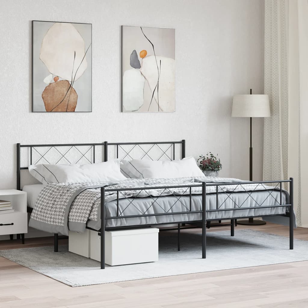 fekete fém ágykeret matrac nélkül lábtartóval 180 x 200 cm
