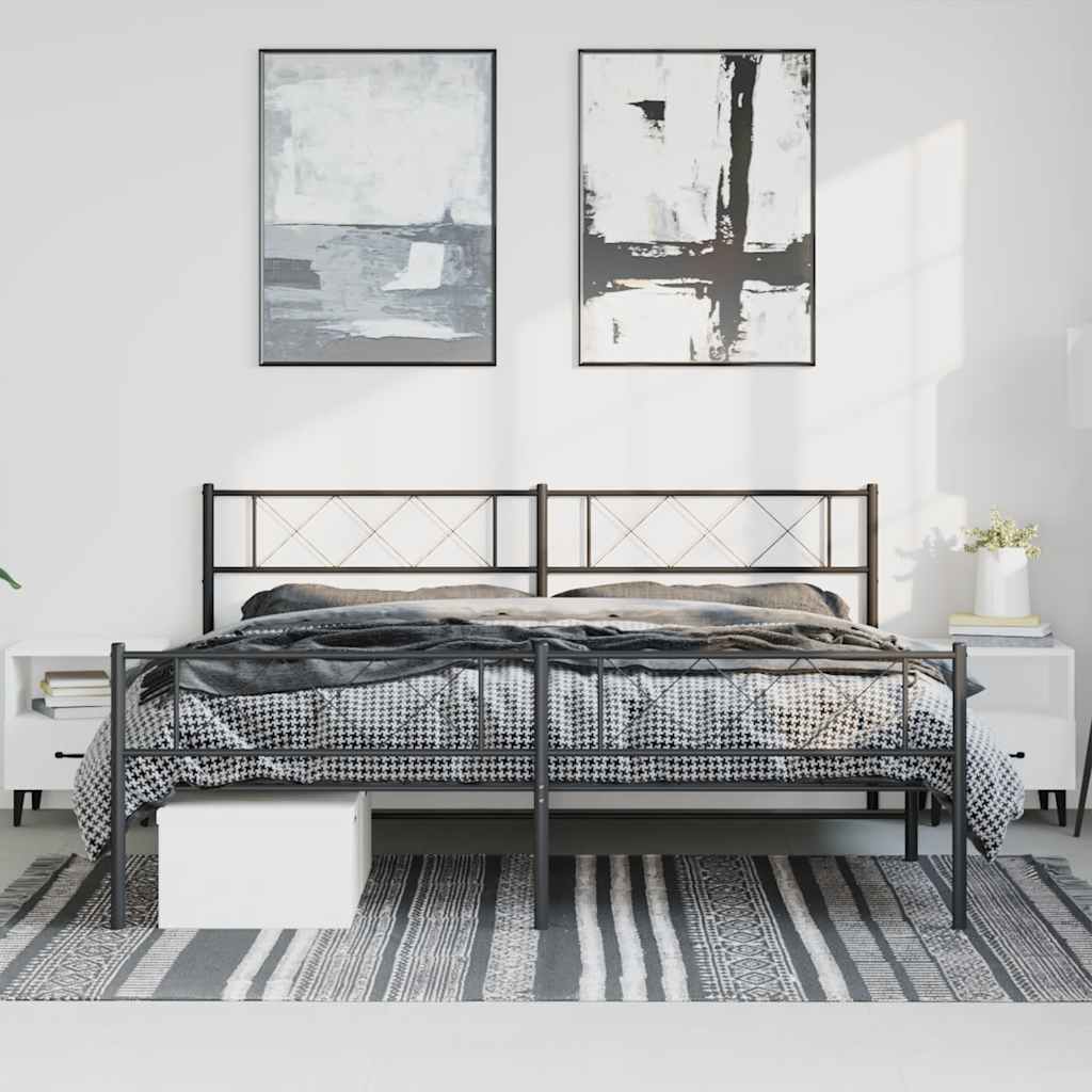 fekete fém ágykeret fej- és lábtámlával 183 x 213 cm