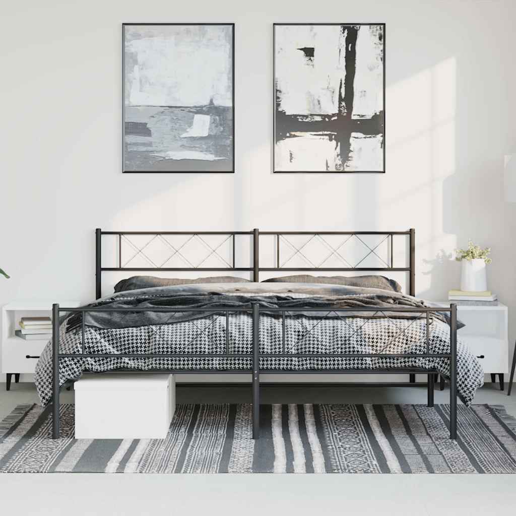 fekete fém ágykeret fej- és lábtámlával 193 x 203 cm