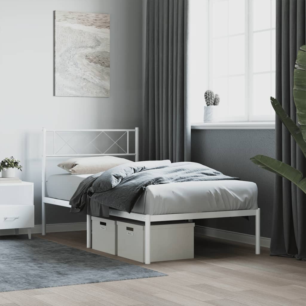 fehér fém ágykeret fejtámlával 80x200 cm