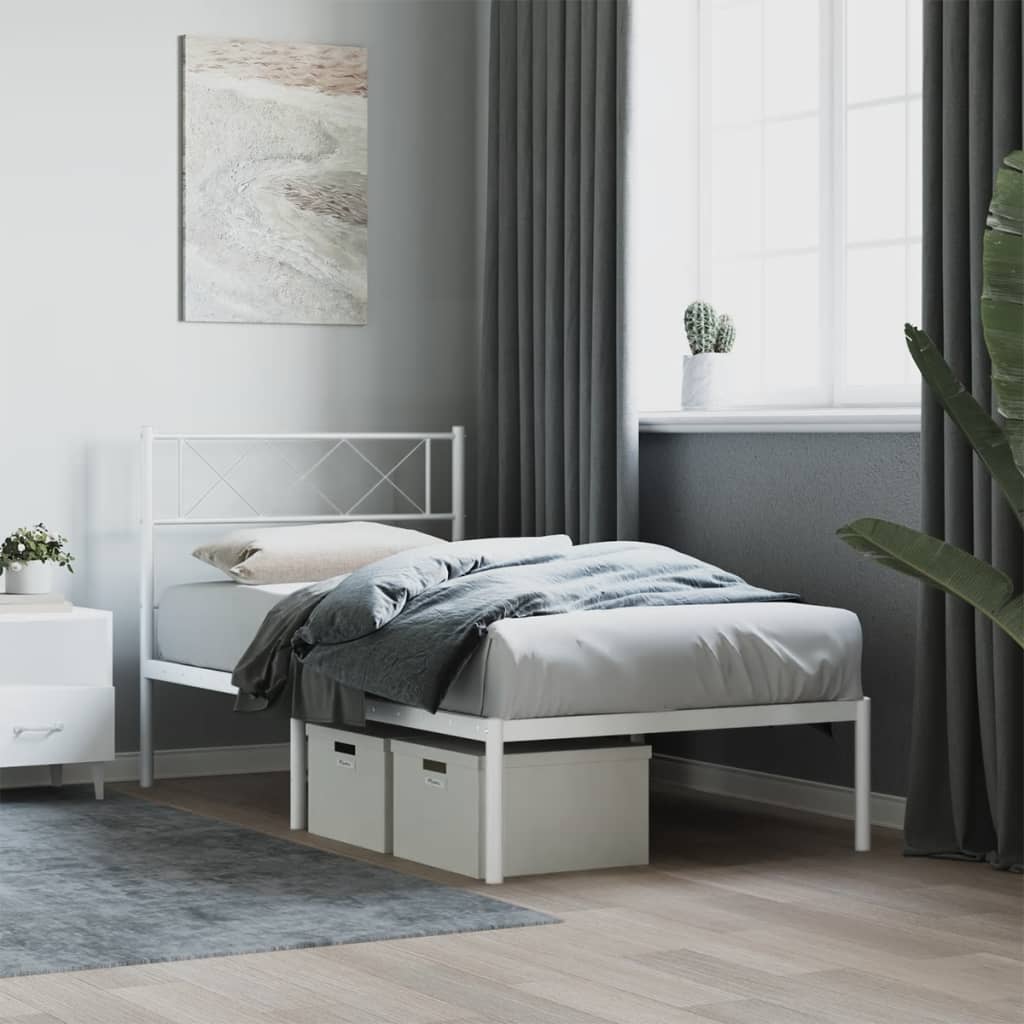 fehér fém ágykeret fejtámlával 90x200 cm