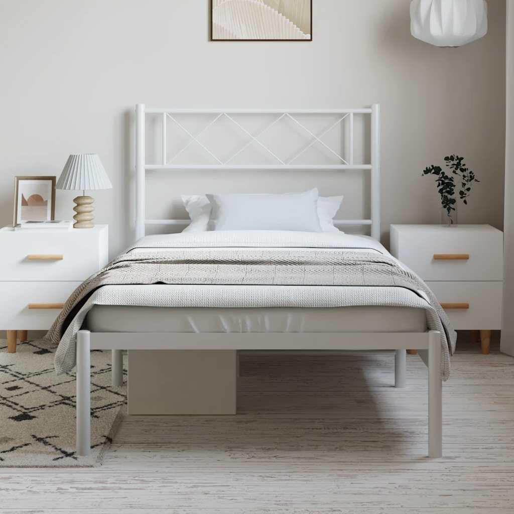 fehér fém ágykeret fejtámlával 100x200 cm