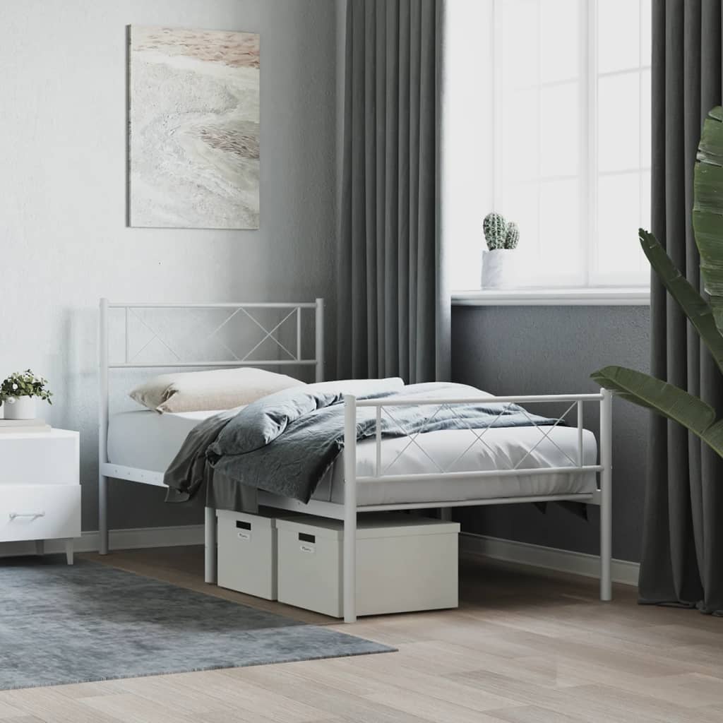 fehér fém ágykeret fej- és lábtámlával 80x200 cm