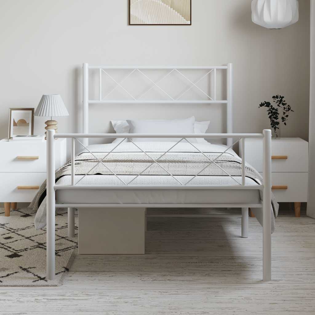 fehér fém ágykeret fej- és lábtámlával 100x200 cm