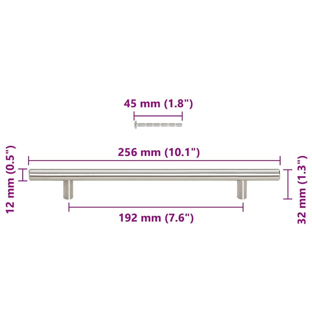 5 db ezüst rozsdamentes acél szekrényfogantyú 192 mm