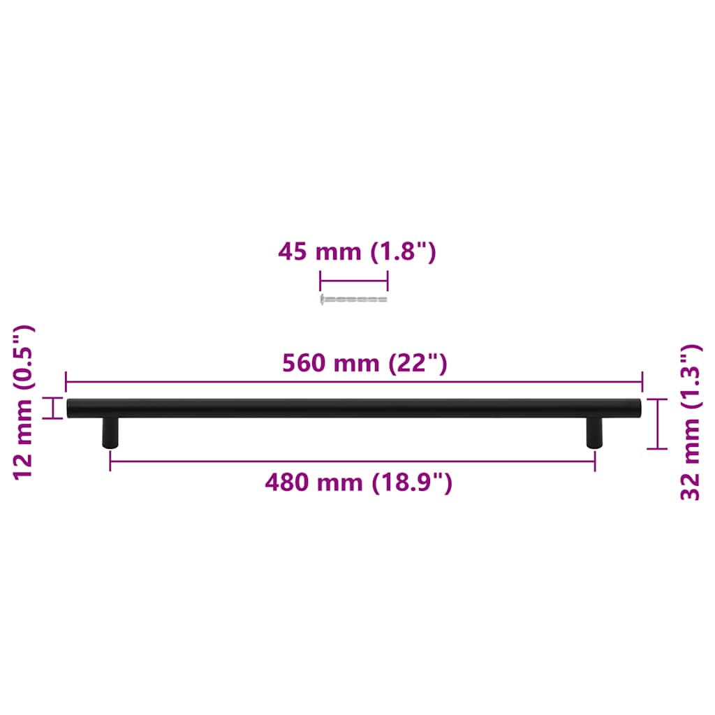 5 db fekete rozsdamentes acél szekrényfogantyú 480 mm