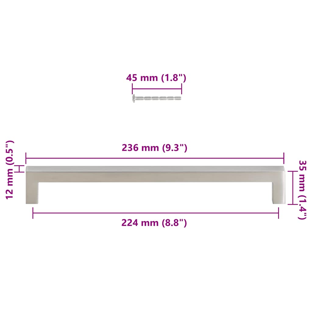 5 db ezüst rozsdamentes acél szekrényfogantyú 224 mm