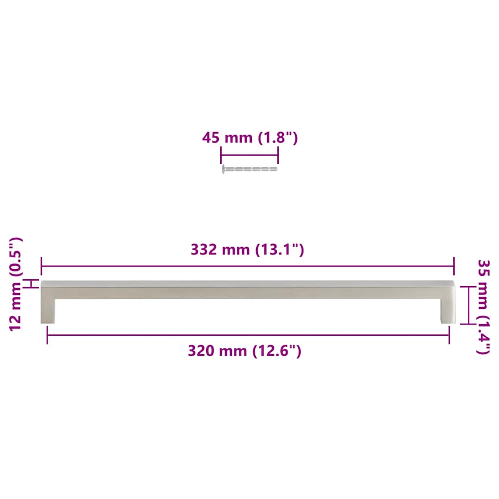 5 db ezüst rozsdamentes acél szekrényfogantyú 320 mm