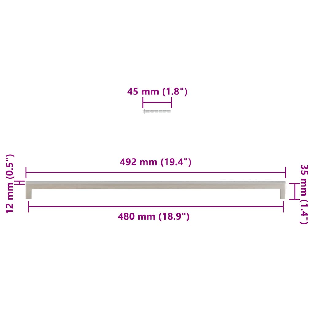 5 db ezüst rozsdamentes acél szekrényfogantyú 480 mm