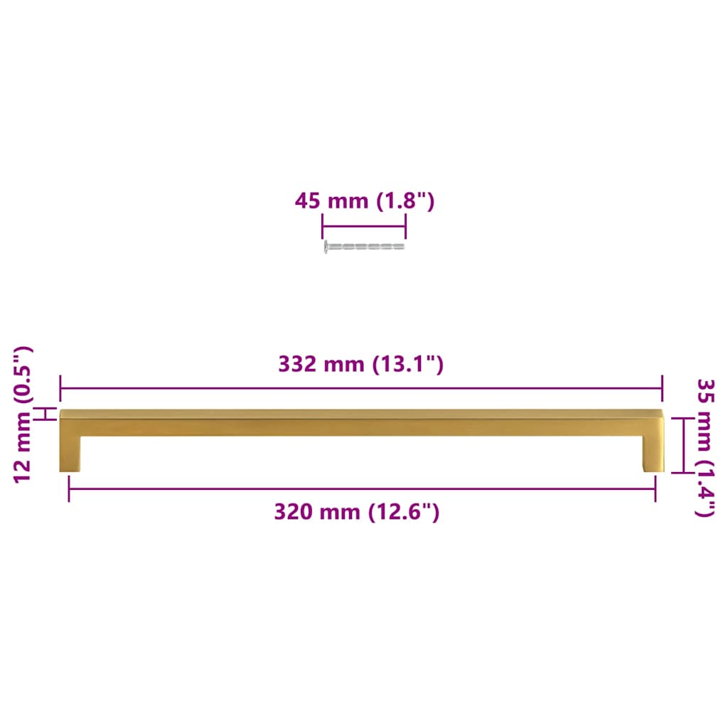 5 db aranyszínű rozsdamentes acél szekrényfogantyú 320 mm