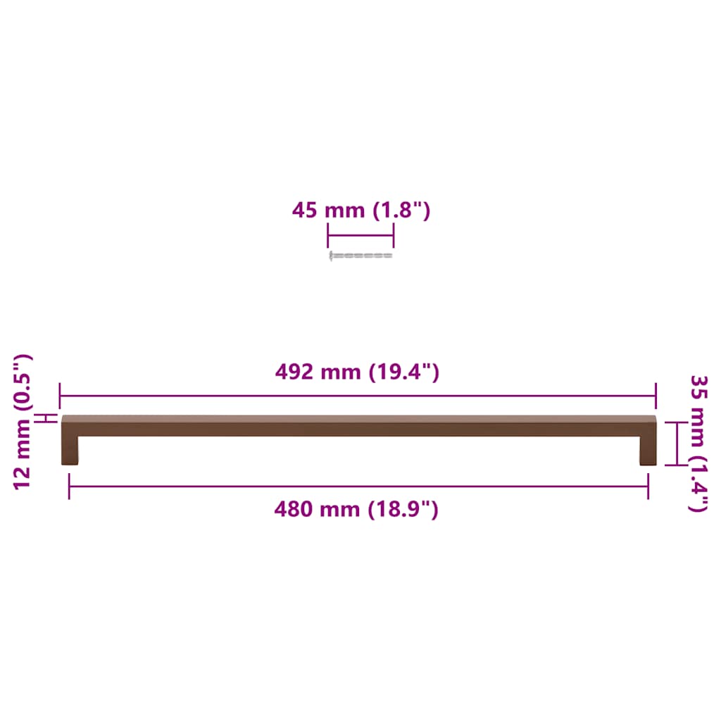 5 db bronz rozsdamentes acél szekrényfogantyú 480 mm