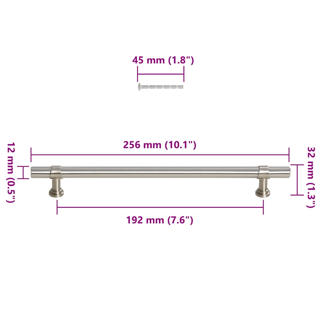 5 db ezüst rozsdamentes acél szekrényfogantyú 192 mm