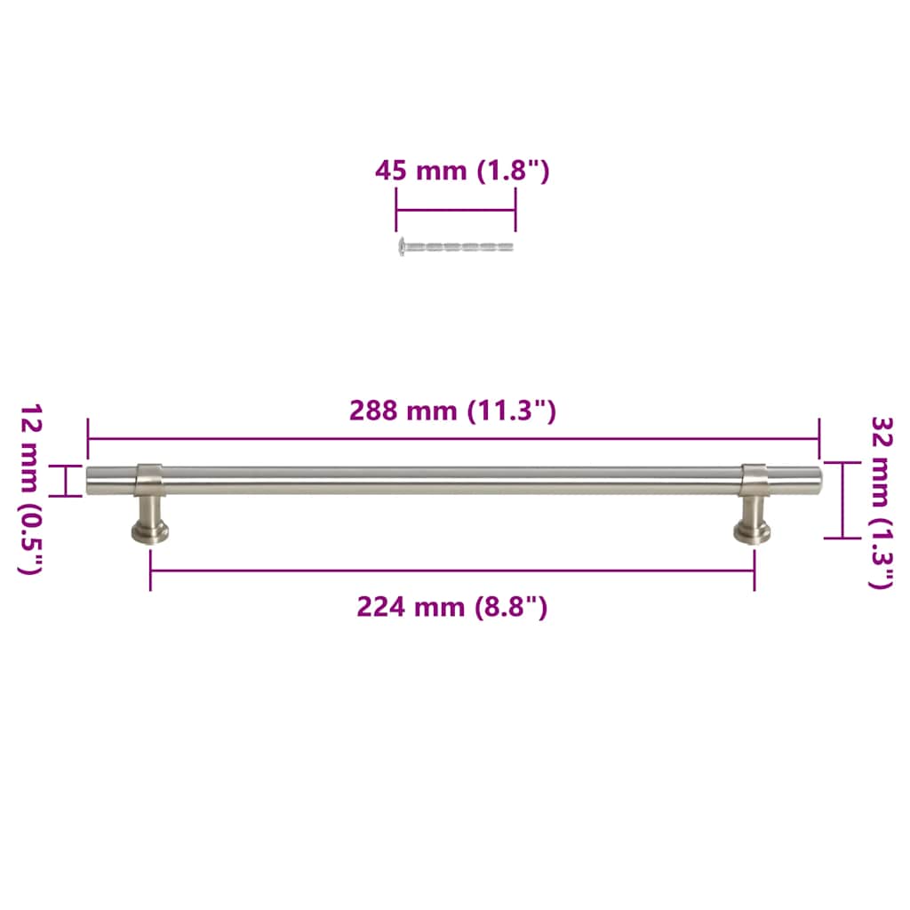 5 db ezüst rozsdamentes acél szekrényfogantyú 224 mm
