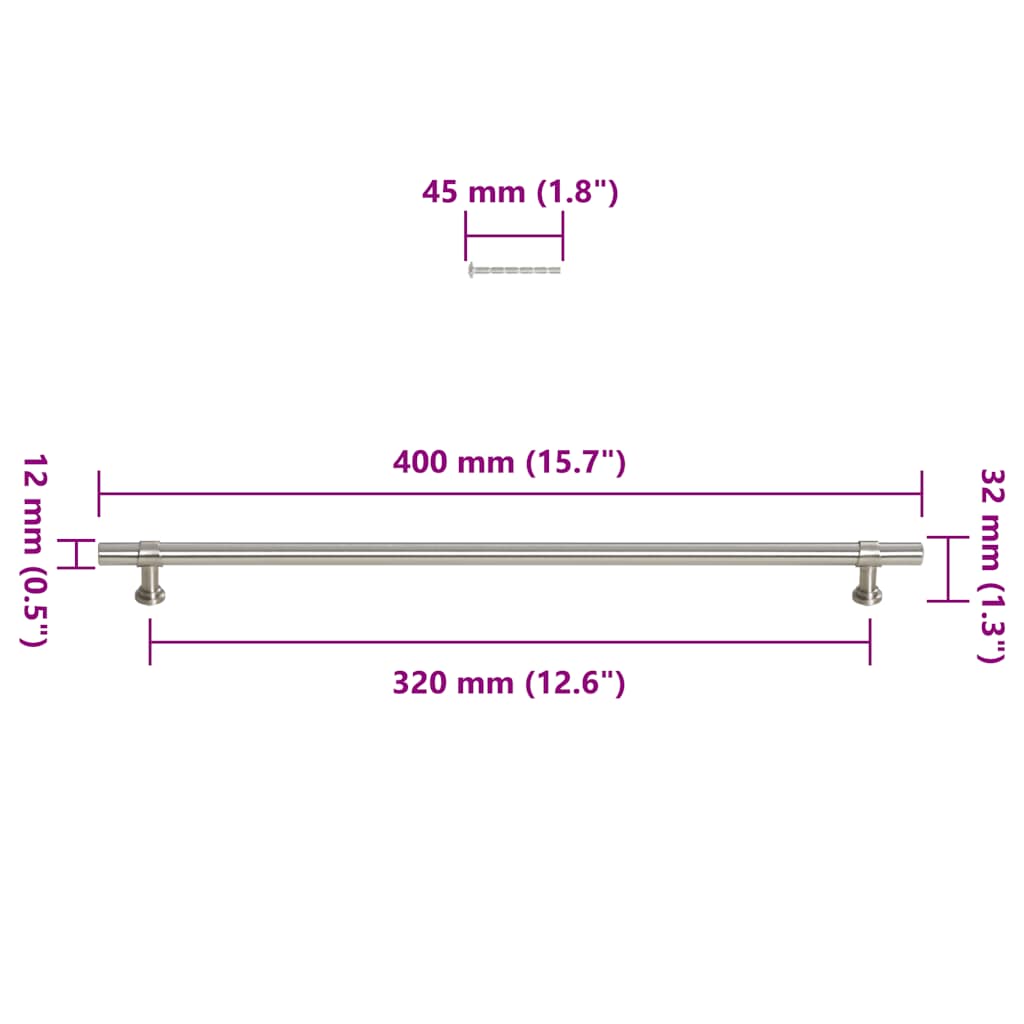 5 db ezüst rozsdamentes acél szekrényfogantyú 320 mm