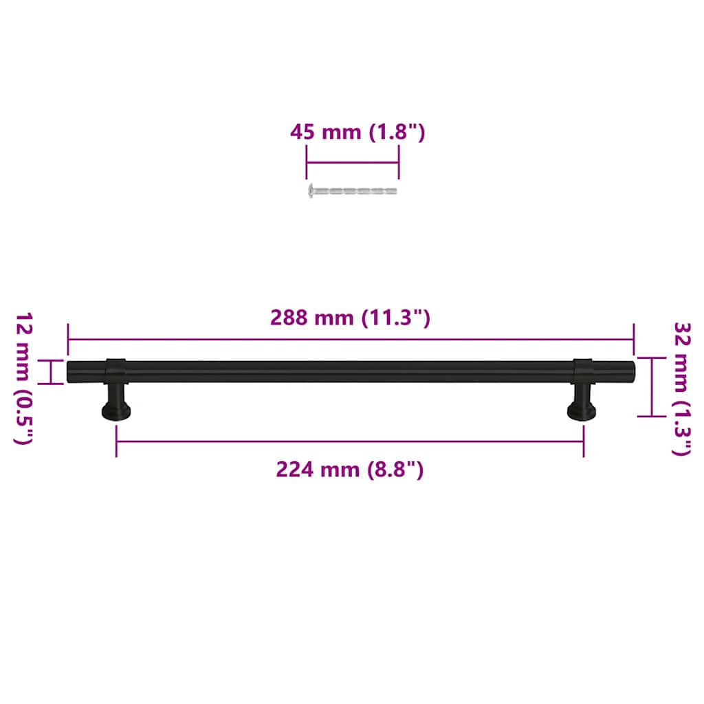 5 db fekete rozsdamentes acél szekrényfogantyú 224 mm