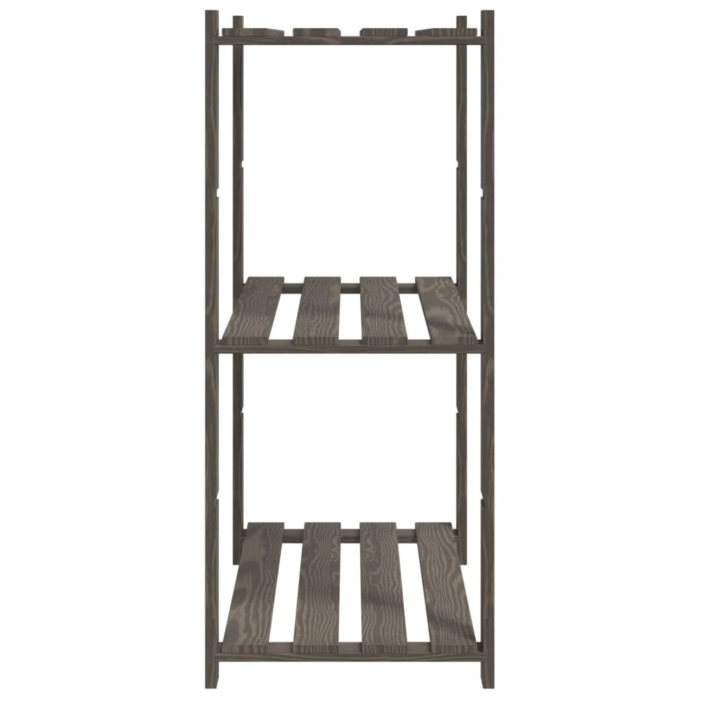 3 szintes szürke tömör fenyőfa tárolóállvány 80x38x90 cm