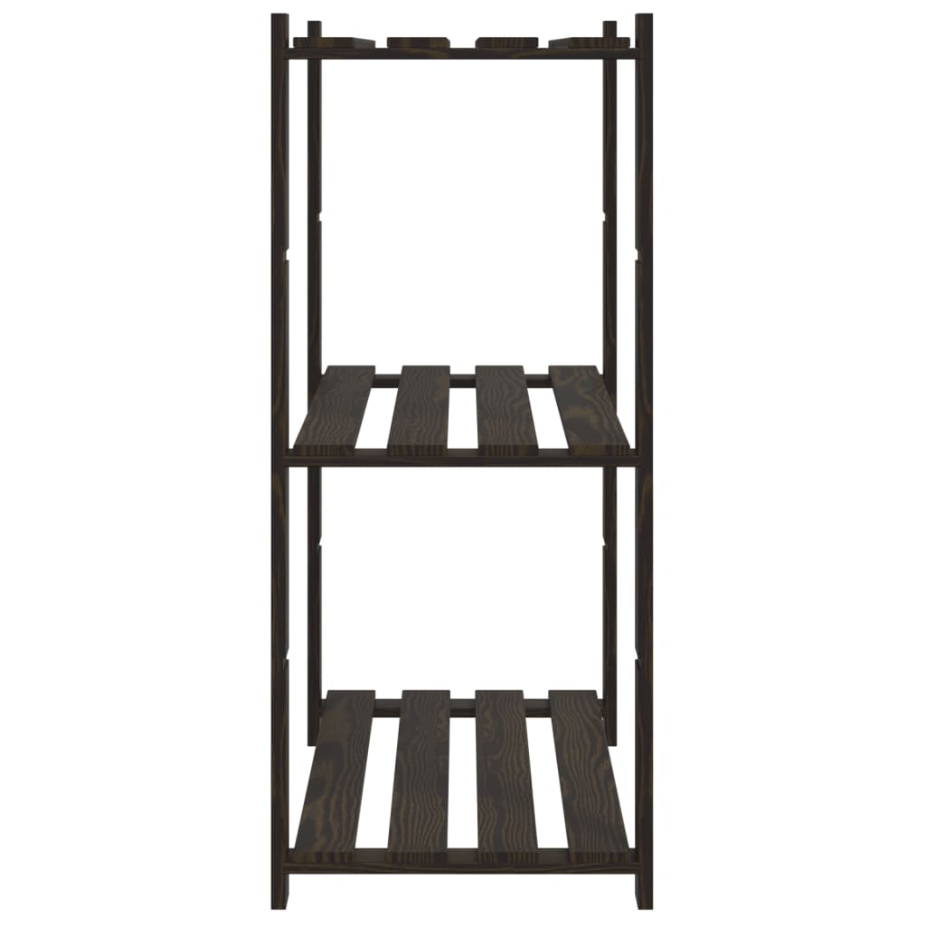 3 szintes fekete tömör fenyőfa tárolóállvány 80 x 38 x 90 cm